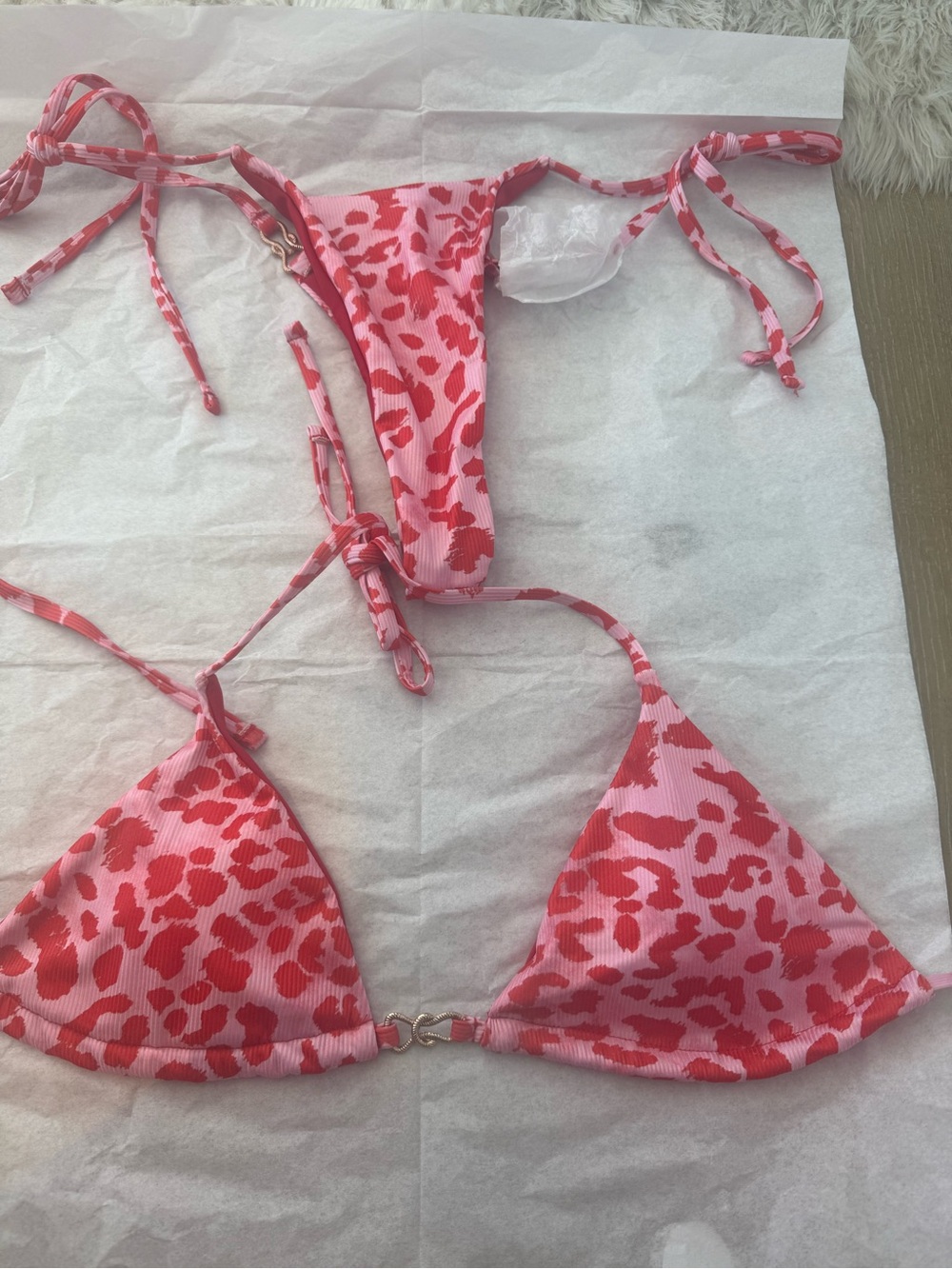 Sexy Pink Animal Print String Bikini Set New Size S